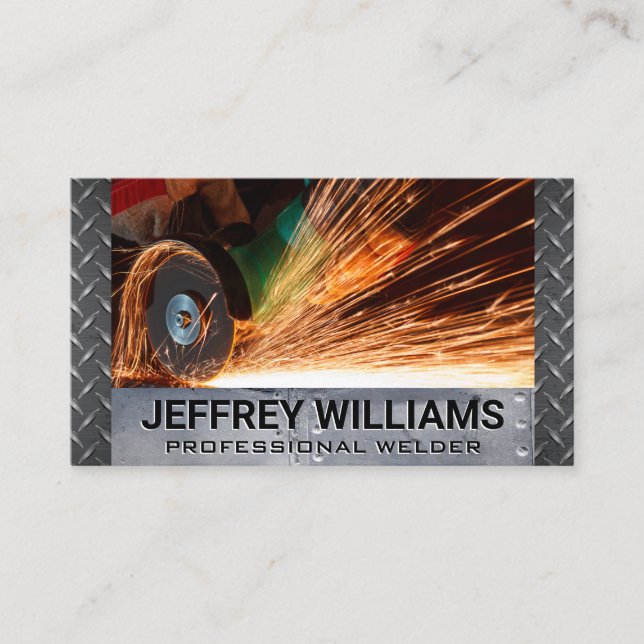 Metal Smith Cutting Metal | Welder Rivets Steel Business Card (Front)