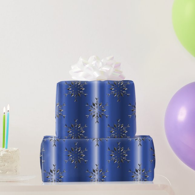 Metal Snowflakes on Blue Christmas Wrapping Paper (Party Gifts)