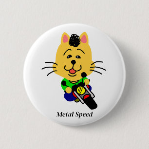 Metal Speed Fully Opened Cat White 6 Cm Round Badge