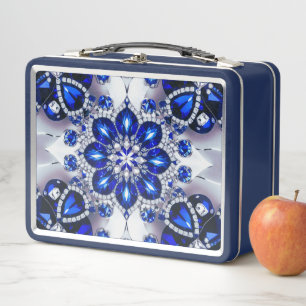 Metal Stainless Lunchbox with Blue White Colours