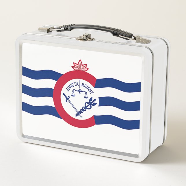 Metal Stainless Lunchbox with flag of Cincinnati (Front)