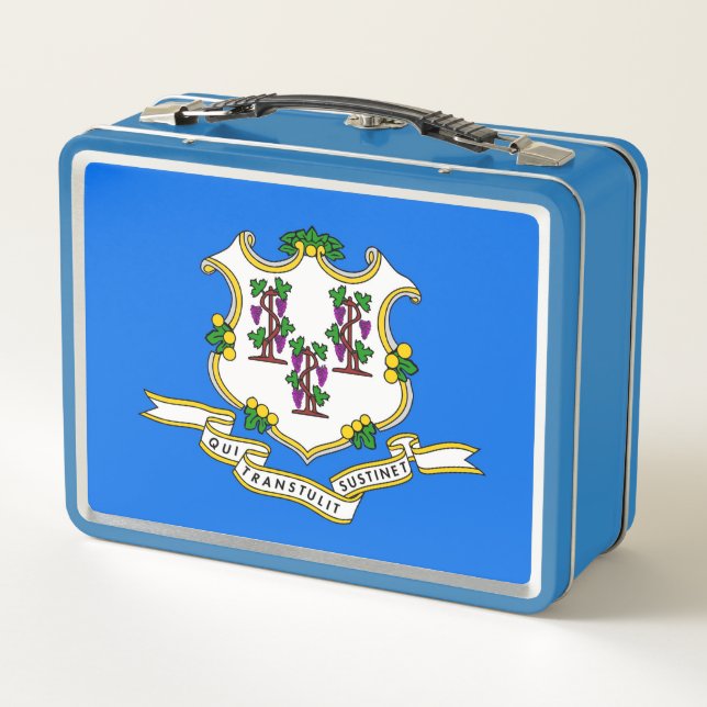 Metal Stainless Lunchbox with flag of Connecticut (Back)