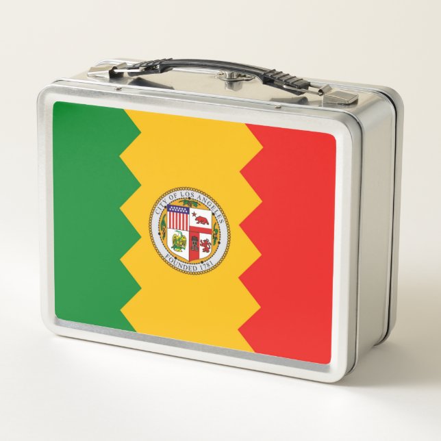 Metal Stainless Lunchbox with flag of Los Angeles (Back)