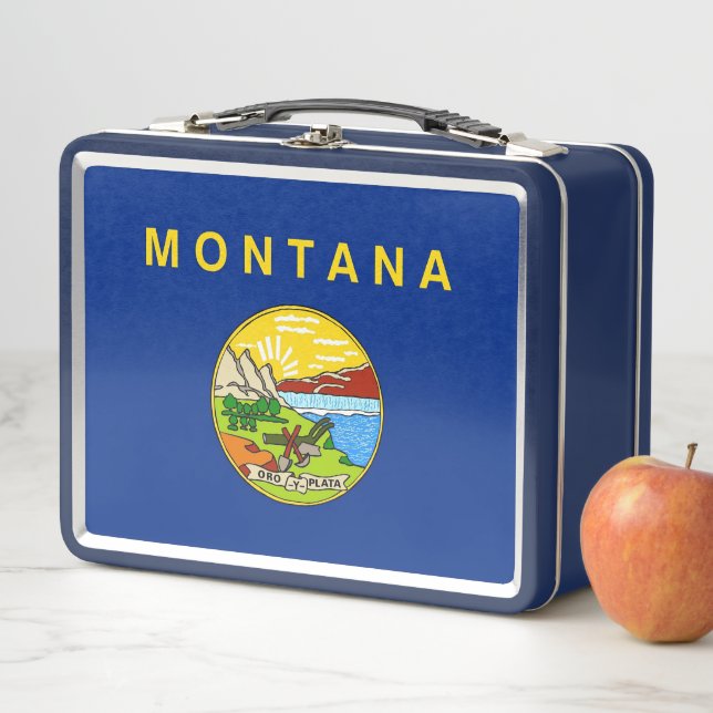Metal Stainless Lunchbox with flag of Montana (In Situ)