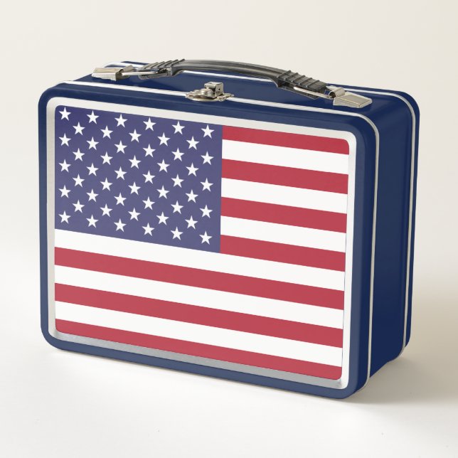 Metal Stainless Lunchbox with flag of USA (Front)