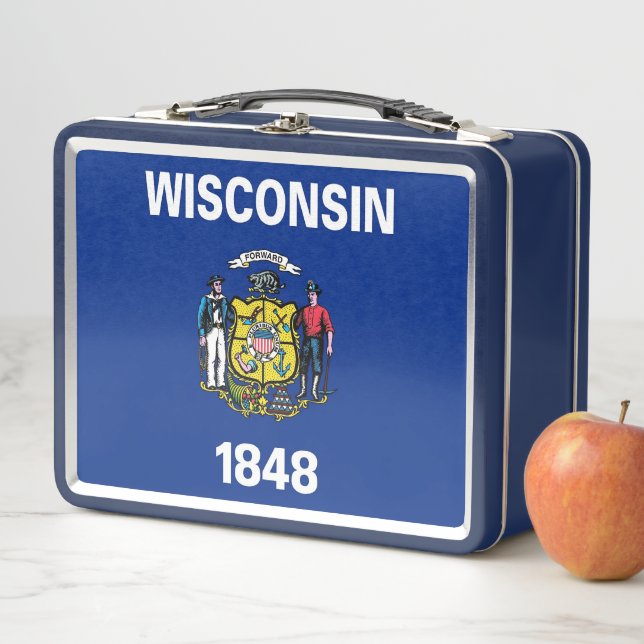 Metal Stainless Lunchbox with Wisconsin flag (In Situ)