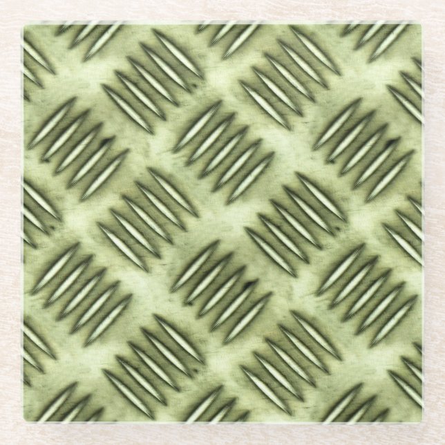 Metal Steel Chequered Flooring Diagonal Texture Glass Coaster (Front)