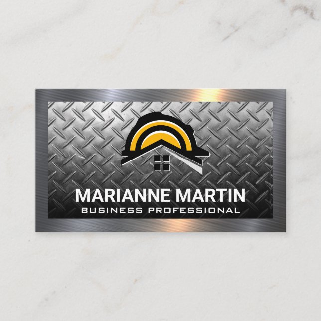 Metal Steel Plate | Construction Hard Hat Logo Business Card (Front)