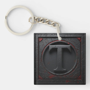 🛡️ Metal T Monogram Shield Emblem Red Accent 🔑 Key Ring