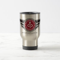 Metal travel mug with red MCR logo