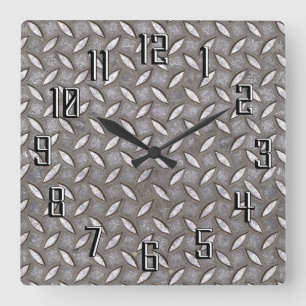 Metal Tread Plate Square Wall Clock