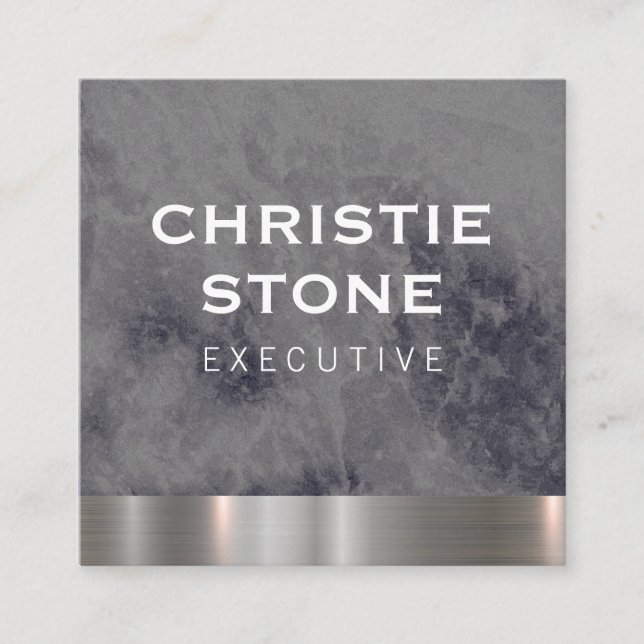 Metal Trim Black Marble Variation Square Business Card (Front)