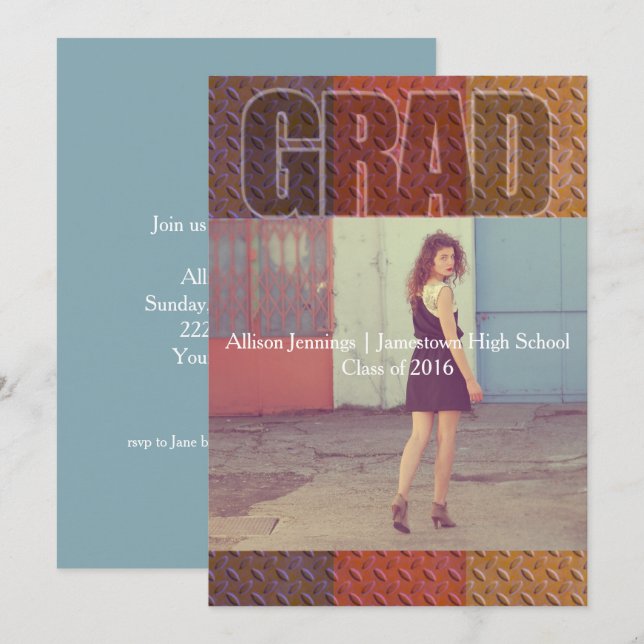 Metal Urban Photo Graduation Party Invitation (Front/Back)