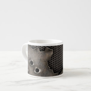 Metal with bullet holes background espresso cup
