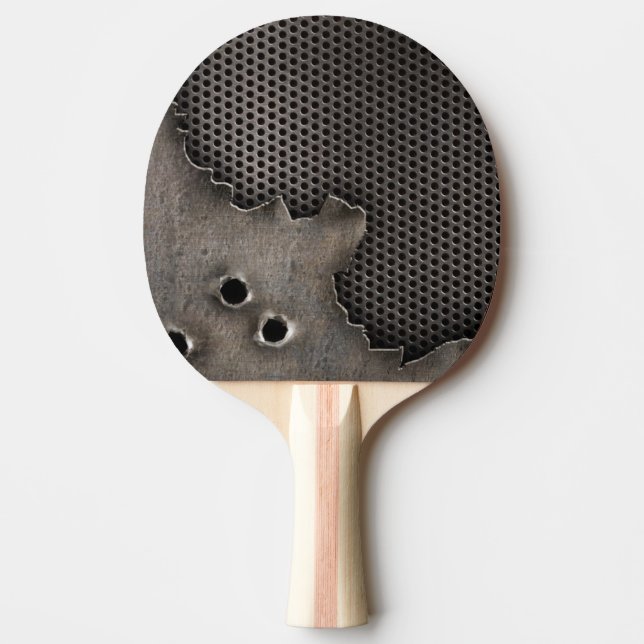 Metal with bullet holes background ping pong paddle (Front)