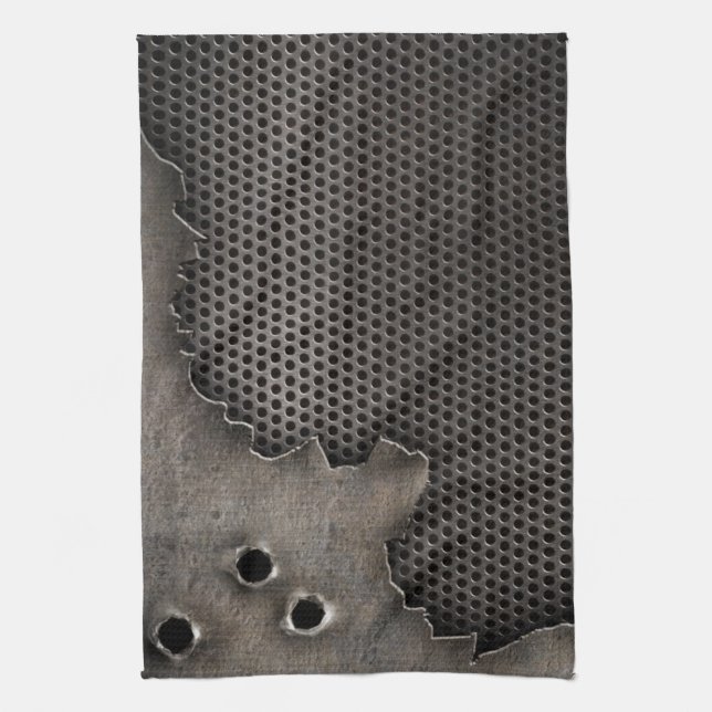 Metal with bullet holes background tea towel (Vertical)