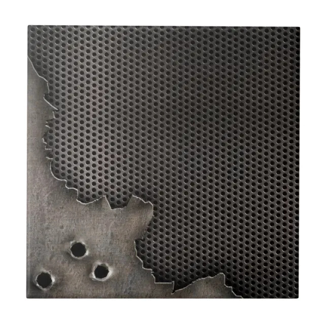 Metal with bullet holes background tile | Zazzle