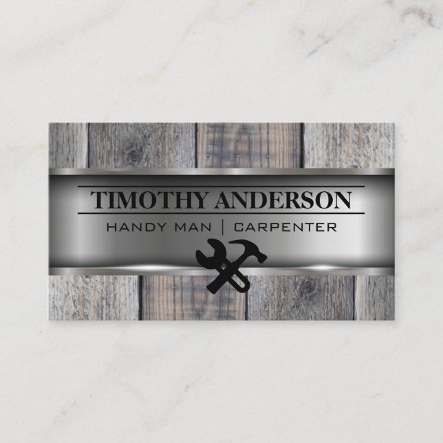 Metal Wood | Building Material | Hammer Wrench  Business Card (Front)