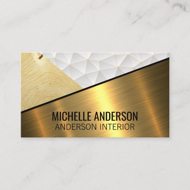 Metal Wood Geometric Colour Block Business Card (Front)