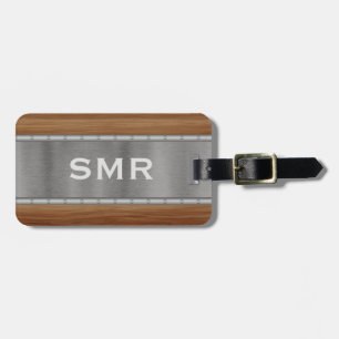 Metal Wood Look Modern Personalised Monogram   Luggage Tag