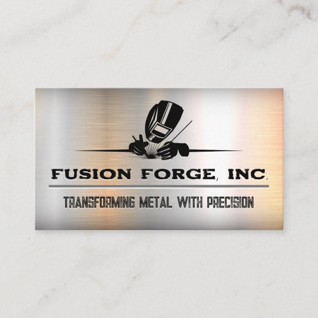 Metal Worker Welding | Metal Background Business Card (Front)