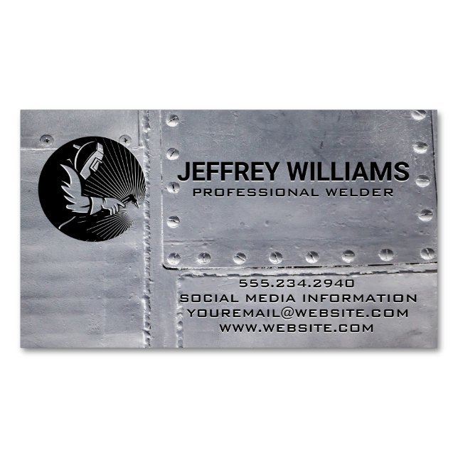 Metal Worker Welding | Metal Rivets Magnetic Business Card (Front)