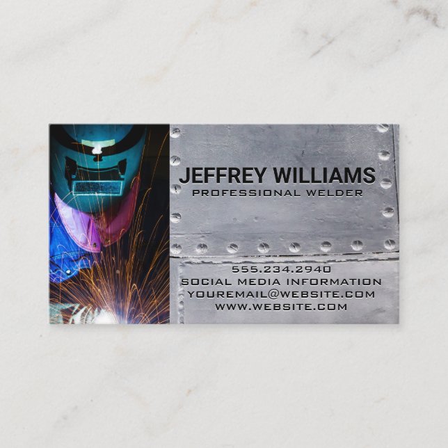 Metal Worker Welding | Metal Rivets | Steel  Business Card (Front)
