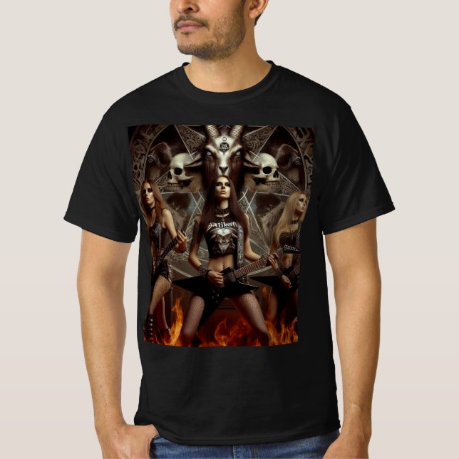 Metaleras playing in hell in front of the devil T-Shirt (Front)