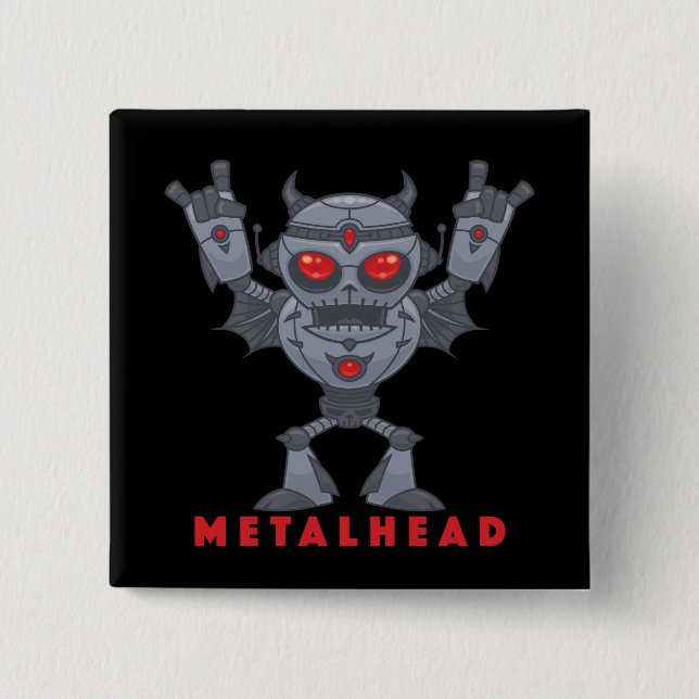 Metalhead - Heavy Metal Robot Devil - With Text 15 Cm Square Badge (Front)