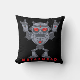 Metalhead - Heavy Metal Robot Devil - With Text Cushion