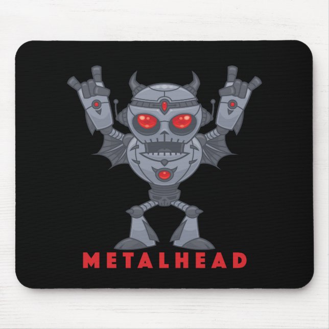 Metalhead - Heavy Metal Robot Devil - With Text Mouse Mat (Front)
