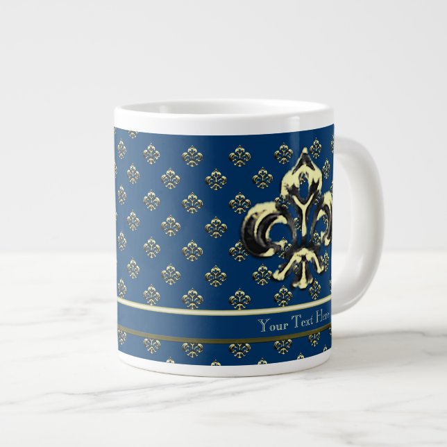 Metalic Fleur de lis (Gold) Large Coffee Mug (Front Right)