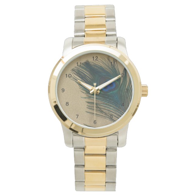 Metalic Gold Peacock Feather Watch (Front)