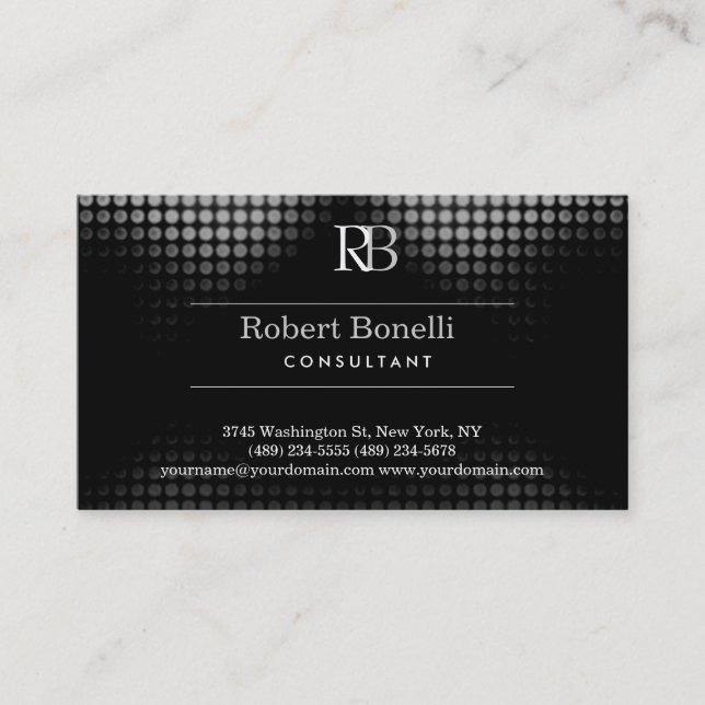 Metalic Grey Monogram Business Card (Front)