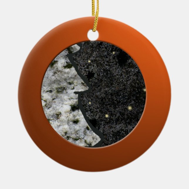 Metalic Orange Circle and Granite Rock Ceramic Tree Decoration (Front)