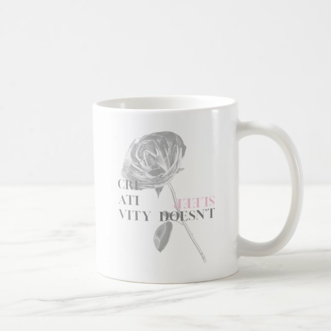 Metalic Rosé 'Creativity Never Sleeps' Stylish Art Coffee Mug (Right)