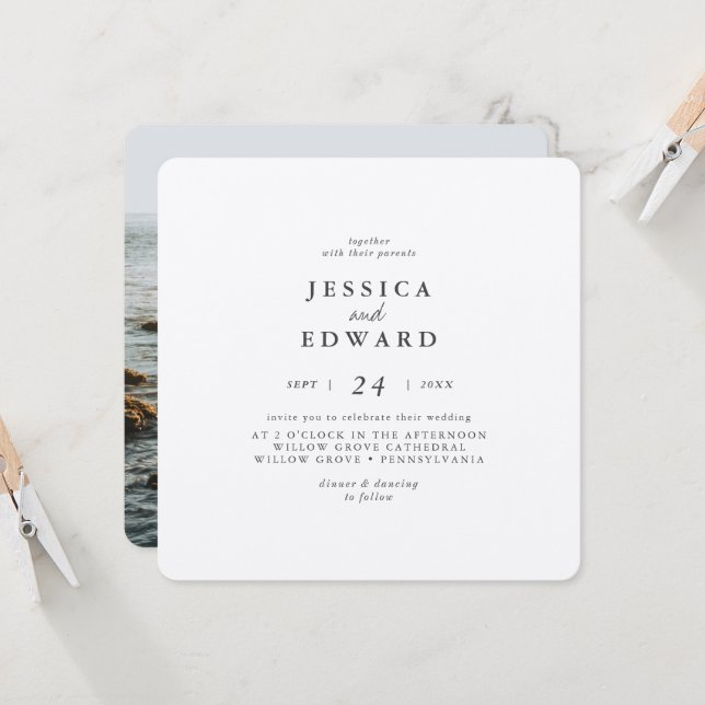 Metalic Silver and Black Photo Wedding Invitation (Front/Back In Situ)