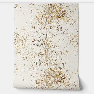 Metalic style branch mid century gold glitter wallpaper