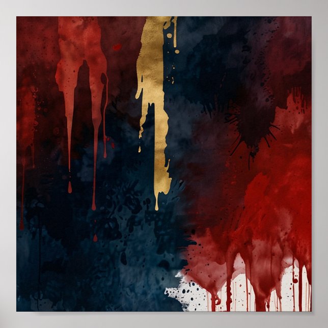 Metalica Red, Gold and Blue oil paint poster  (Front)