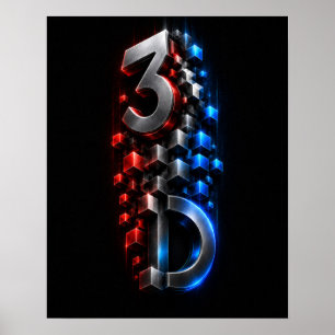 Metallic 3D Dimension Cubes Abstract Poster