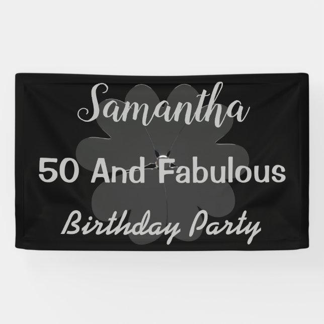 Metallic 3D Silver Flower Fifty & Fabulous Banner (Horizontal)