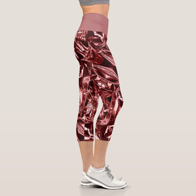 Metallic Abstract 101 Deep Pink Capri Leggings (Right)
