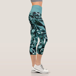 Metallic Abstract 101 Deep Teal Capri Leggings