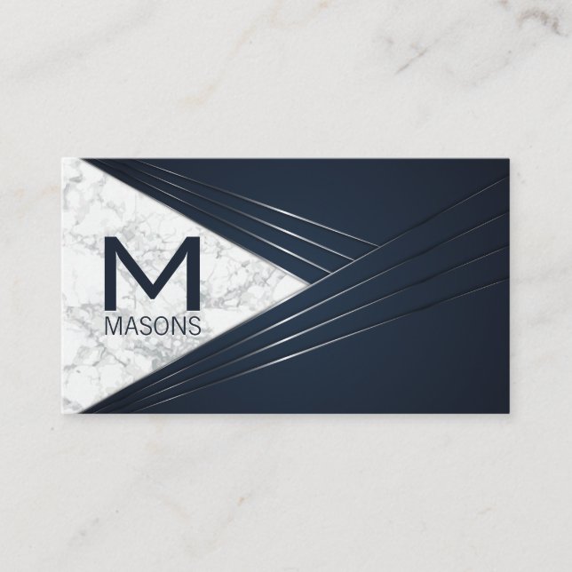 Metallic Abstract Background | White Marble Business Card (Front)