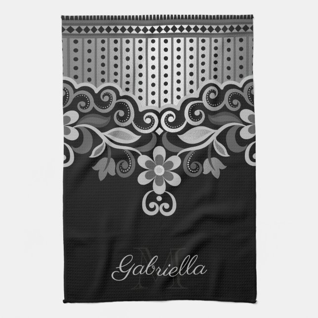Metallic Abstract Floral Tea Towel (Vertical)