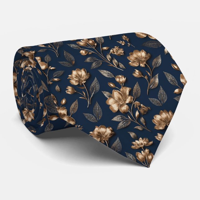 Metallic Accent Floral Pattern Tie (Rolled)