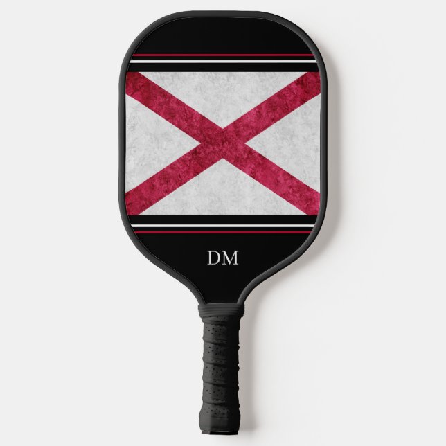 Metallic Alabama State Flag Monogram Pickleball Paddle (Back)