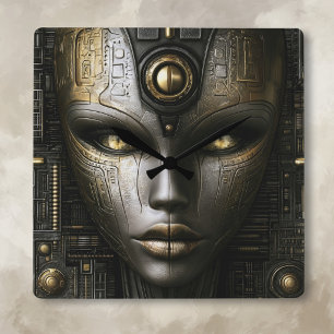 Metallic Alien Face Clock