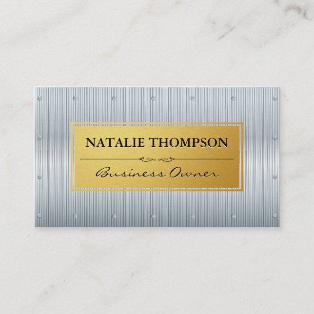 Metallic Aluminium | Rivets Gold Frame Business Card (Front)