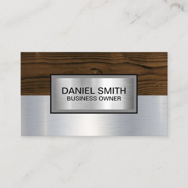 Metallic and Wood Grain Business Card (Front)